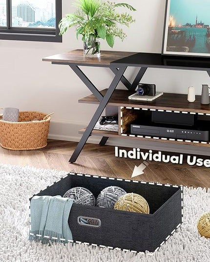 Bestier LED TV Stand for Bedroom TV Entertainment Center 55 inch for TV up to 65 in, Gaming TV Console W/Fabric Drawer Storage for Living Room with LED Lights 20 Modes, Rustic Brown - LeafyLoom