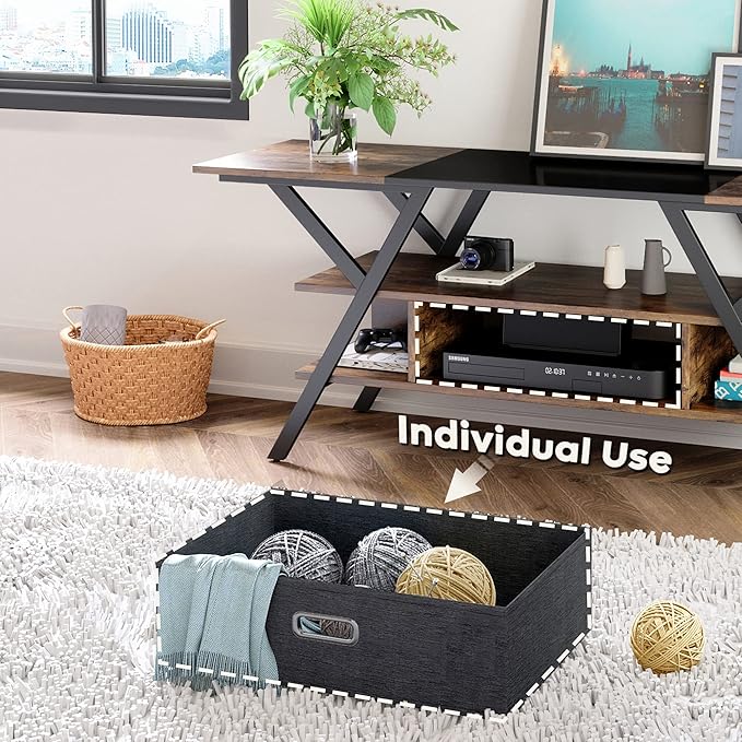 Bestier LED TV Stand for Bedroom TV Entertainment Center 55 inch for TV up to 65 in, Gaming TV Console W/Fabric Drawer Storage for Living Room with LED Lights 20 Modes, Rustic Brown - LeafyLoom