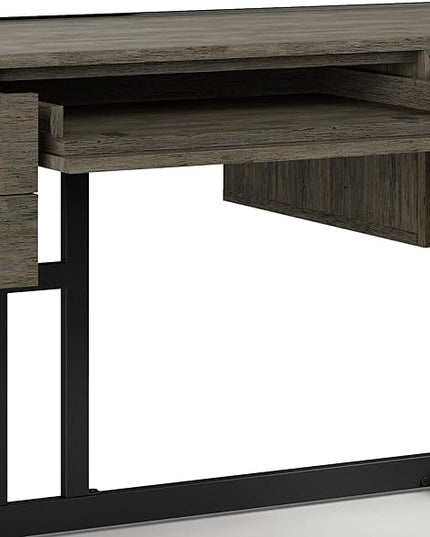 SIMPLIHOME Hampden SOLID ACACIA WOOD Modern Industrial 60 Inch Wide Desk in Weathered Grey, For the Office Desk, Writing Table, Workstation and Study Table - LeafyLoom