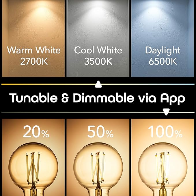 Geeni Smart Light Bulb - Alexa and Google Home Compatible, Amber LED Programmable and Dimmable WiFi Light Bulb, App Controlled (G25-2 Pack) Geeni
