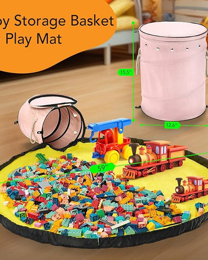 Toy Storage Basket + Play Mat for Kids Toy Chest Organizer Kids Toy Storage Organizer Foldable Big Storage Bins with Lids Large Toy Box for Boys Girls Toy Holders for Kids Rooms Nursery(Pink) - LeafyLoom