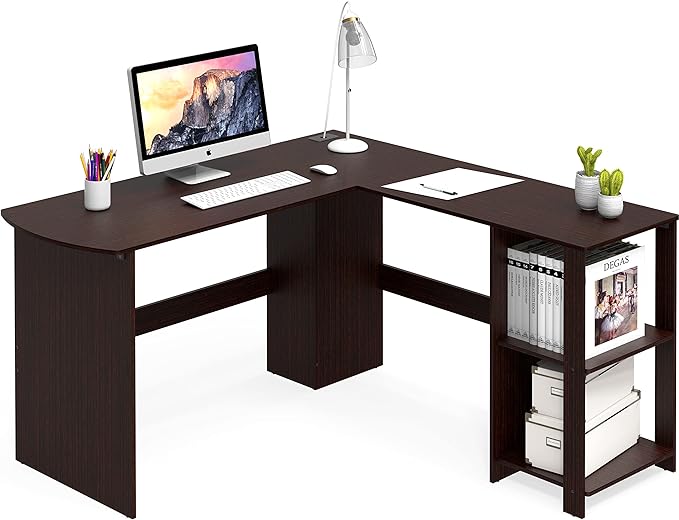 SHW L-Shaped Home Office Wood Corner Desk, Espresso - LeafyLoom