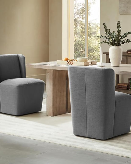 Modern Dining Chairs with Casters Upholstered Wingback Single Sofa for Bedroom Waiting Room Kitchen Diningroom, 33.9''H, Dark Gray - LeafyLoom