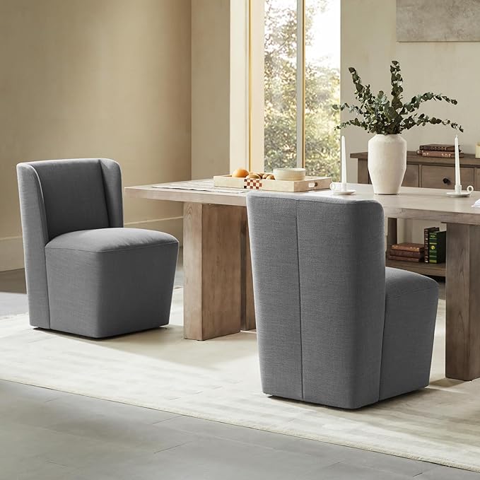 Modern Dining Chairs with Casters Upholstered Wingback Single Sofa for Bedroom Waiting Room Kitchen Diningroom, 33.9''H, Dark Gray - LeafyLoom