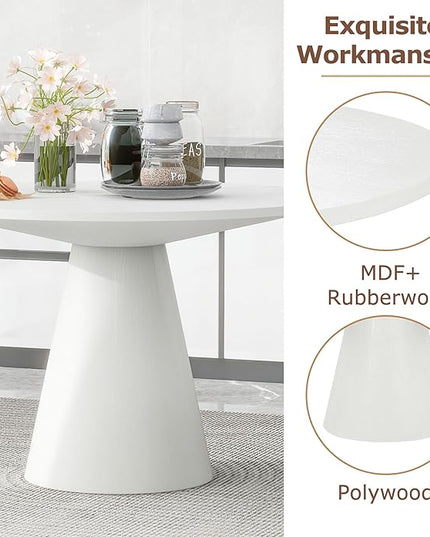 Retro Round Minimalist Elegant 4 Peoples, Rubber Wood, Exquisite Workmanship and Full Assembly Required, for Kitchen, Room, 1 Piece Dining Table Set, White 27 - LeafyLoom