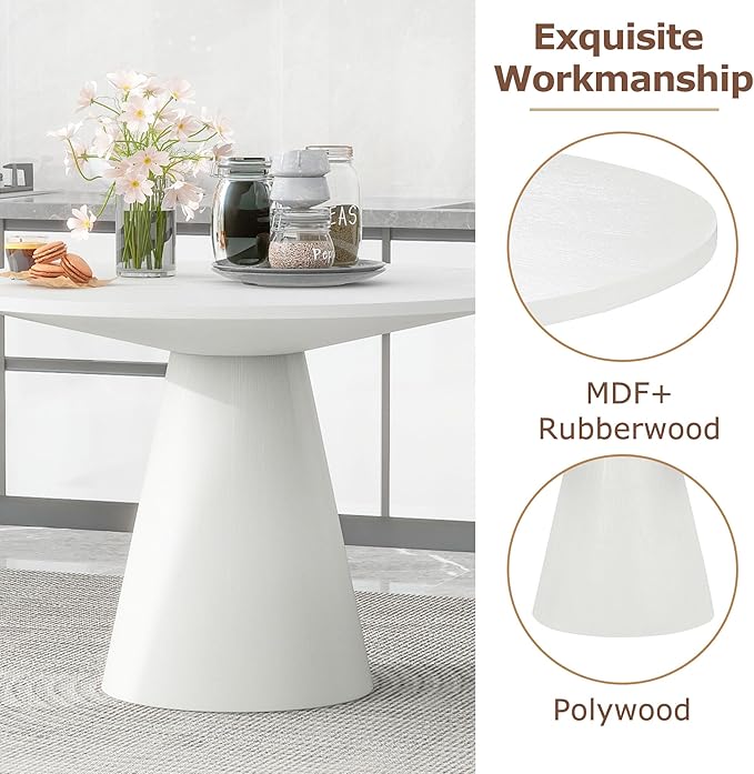 Retro Round Minimalist Elegant 4 Peoples, Rubber Wood, Exquisite Workmanship and Full Assembly Required, for Kitchen, Room, 1 Piece Dining Table Set, White 27 - LeafyLoom
