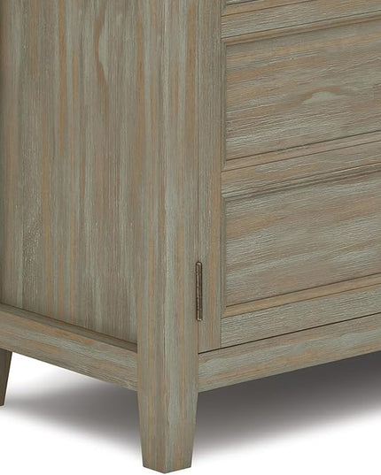 SIMPLIHOME Burlington SOLID WOOD Universal TV Media Stand, 54 inch Wide, Transitional, Living Room Entertainment Center, Storage Shelves and Cabinets, for TVs up to 60 inches in Distressed Grey - LeafyLoom