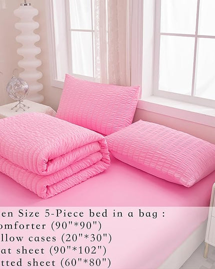 Pink Comforter Sets Queen Size, Pink Bedding Sets,Bed in a Bag Comforter 5 Pieces-Soft Lightweight Microfiber Bed Set for All Season… - LeafyLoom