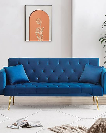 Convertible Folding Futon Sofa Bed Sleeper Lounge Couch,Small Velvet Upholstered Recliner Loveseat Daybed with Adjustable Backrest and Golden Metal Legs Space-Saving Sofabed for Living Room Office - LeafyLoom