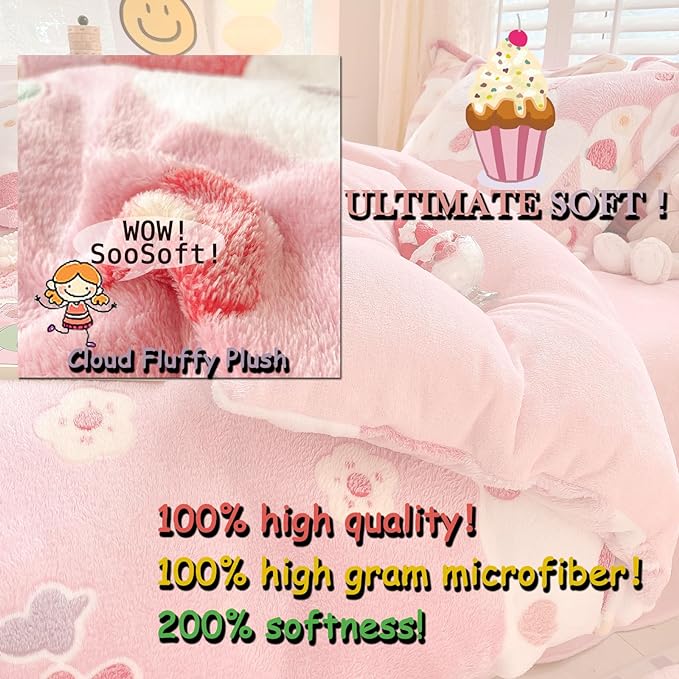 MorroMorn Twin Bedding Sets, Pink Duvet Cover Set, Kawaii Cream Cake Fluffy Comforter Covers Blanket Ultra Soft for Girls Kids Toddler Teen Women Twin/Twin XL Size - LeafyLoom