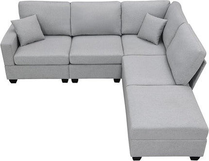 90" Sectional Couch, 5-Seat Modular Sectional Sofa with Convertible Ottoman, L-Shape Corner Sofa Set with 2 Pillows for Living Room, Apartment, Office - LeafyLoom