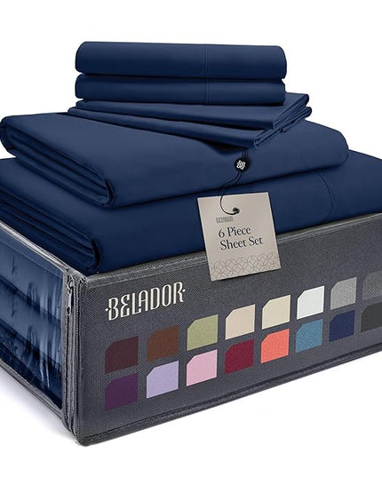 BELADOR Silky Soft Queen Sheet Set - 6 Piece Bed Sheets for Queen Size Bed, Secure-Fit Deep Pocket Sheets with Elastic, Breathable Hotel Sheets & Pillowcase Set, Wrinkle Free Oeko-Tex Sheets - LeafyLoom