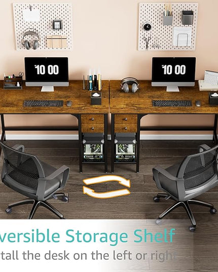 Lufeiya Computer Desk with Drawers - 40 Inch Work Small Desk for Bedroom Home Office, Simple Study Writing Table PC Desks with Drawer Storage Shelves, Rustic Brown - LeafyLoom