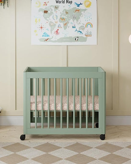 Babyletto Yuzu Convertible All-Stages Bassinet, Midi, Full-Size Crib in Light Sage, Greenguard Gold Certified, Portable & Adjustable with Conversion Kits and Pads Included - LeafyLoom