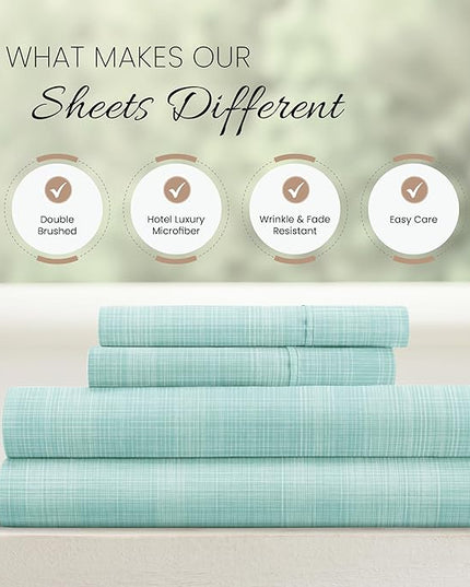 4 Piece California King Bedding Sheets Set (Aqua Thatch) - Sleep Better Than Ever with These Ultra-Soft & Cooling Bed Sheets for Your Cal King Size Bed - Deep Pocket Fits 16" Mattress - LeafyLoom