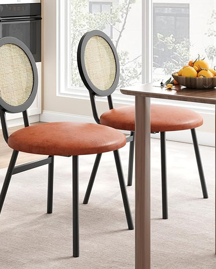 IDEALHOUSE Dining Chairs Set of 2, Rattan Kitchen Chairs with Thicken Upholstered, Modern Dining Room Chairs Set of 2, Space Saving Dining Chairs with Metal Legs for Living Room - LeafyLoom