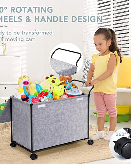 SWTYMIKI Large Toy Box Toy Storage - with Wheels Big Toy Chest for Kids Toy Organizer Bins, Toy Boxes for Kids Girls Boys, Stuffed Animals, Clothes, Nursery Bedroom 23.6" L x 17.7" H x 11.8" W - LeafyLoom