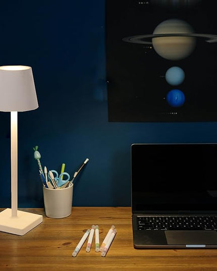 Rechargeable Table Lamp, 3 Color Dimmable Modern Battery Powered Lamp, 5200mAh Touch Cordless LED Desk Lamp for Bedroom Reading Office Bar Cafe Patio (White) - LeafyLoom