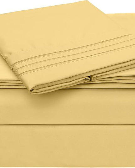 Mellanni Twin Sheets Set - 3 PC Iconic Collection Bedding Sheets & Pillowcases - Hotel Luxury, Extra Soft, Cooling Bed Sheets - Deep Pocket up to 16 inch (Twin, Yellow) - LeafyLoom