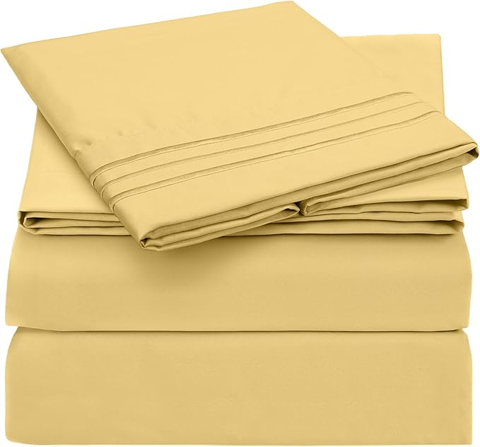 Mellanni Twin Sheets Set - 3 PC Iconic Collection Bedding Sheets & Pillowcases - Hotel Luxury, Extra Soft, Cooling Bed Sheets - Deep Pocket up to 16 inch (Twin, Yellow) - LeafyLoom