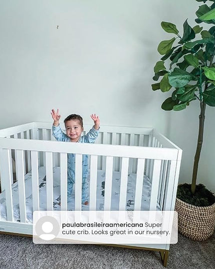 Delta Children Jade 4-in-1 Convertible Crib - Greenguard Gold Certified, Bianca White/Bronze - LeafyLoom