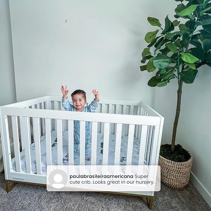 Delta Children Jade 4-in-1 Convertible Crib - Greenguard Gold Certified, Bianca White/Bronze - LeafyLoom