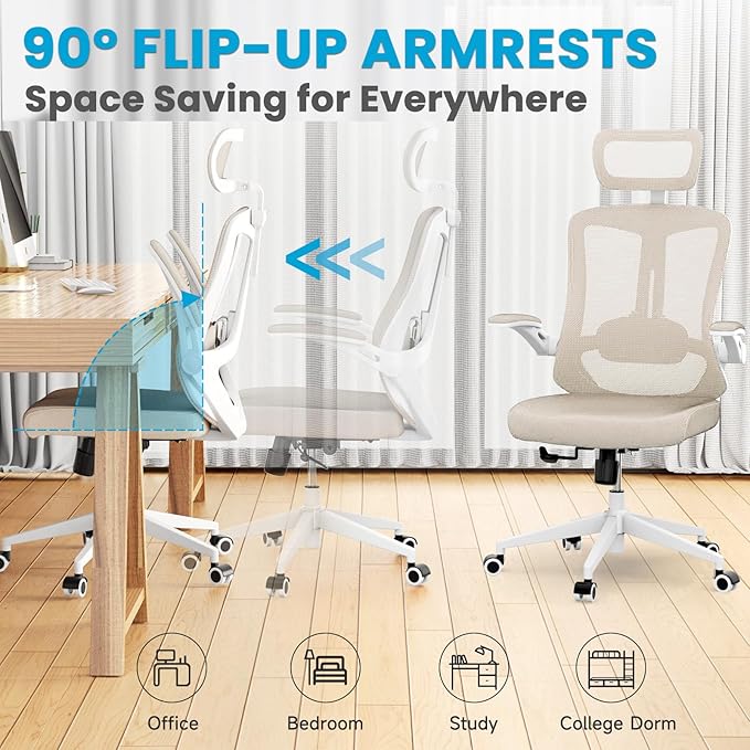 Ergonomic Office Chair - Comfy Desk Chairs with Wheels and Arms, 500LB Heavy Duty Mesh Computer Chairs with Comfortable Head Lumbar Back Support for Office, Bedroom, Study and College Dorm - LeafyLoom