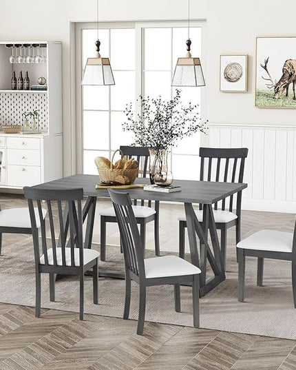 COLAMY Wooden Dining Chairs Set of 2, PU Leather Dining Room Kitchen Side Chair with Spindle High Back and Adjustable Foot Pegs - Grey - LeafyLoom
