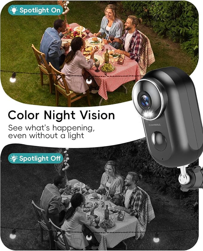 ZUMIMALL Solar Security Cameras Wireless Outdoor, 2Packs, Solar Camera Outdoor Wireless, 2.4G WiFi Battery Camera, 3MP Color Night Vision, Magnetic Mount, Siren,PIR/AI Analyse, IP66, Cloud, Alexa ZUMIMALL