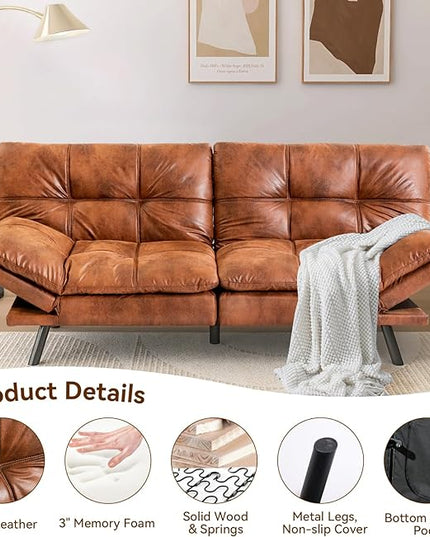 Convertible Couch Bed,Memory Foam Futon Sleeper Sofa Sofabed, Standard Brown - LeafyLoom