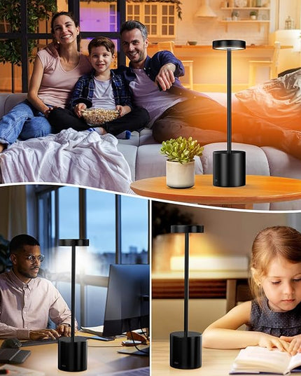 LED Table Lamp Eye-Caring Battery Operated Desk Lamps Bedside Reading 3-Colors Wireless Dimmable Night Light for Bedroom Living Room Home Office Up to 72h Cordless Lighting - LeafyLoom