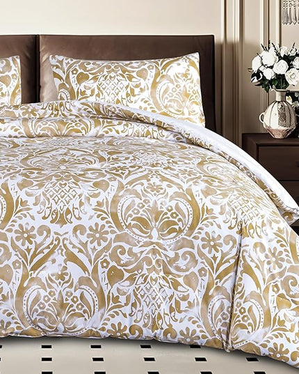ALPHA HOME Comforter Set King Size, All Season Bedding Comforter Set, Comfortable Classic Damask Pattern Comforter Set with Cotton Fabric (1 Comforter, 2 Pillowcases) - LeafyLoom