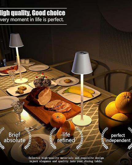 Modern LED Cordless Table Lamp, 4000mAh Rechargeable Battery, 3 Level Brightness Night Light, Metal Shell, Minimalist Design, for Couples Dinner/Coffee Table/Restaurant/Bedroom, White - LeafyLoom