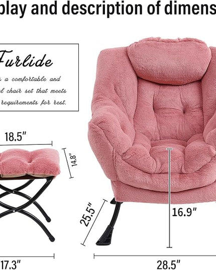 Lazy Chair with Ottoman, Modern Chair with Folding Footrest, Lounge Accent Chair, Comfortable Reading Chair (Plush Dark Pink) - LeafyLoom