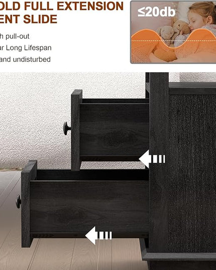 HIFYOBRO End Table with 2 Drawers, Storage Side Table with Flip Top Fast Charging Station, Type-C & USB port & Power outlets, Wooden Storage Cabinet for Living Room and Bedroom - LeafyLoom