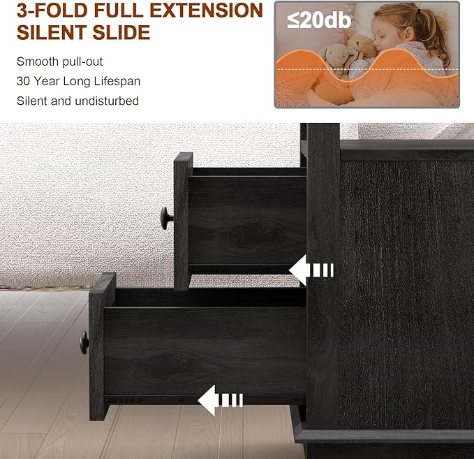 HIFYOBRO End Table with 2 Drawers, Storage Side Table with Flip Top Fast Charging Station, Type-C & USB port & Power outlets, Wooden Storage Cabinet for Living Room and Bedroom - LeafyLoom