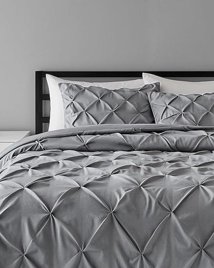 Amazon Basics All-Season Down-Alternative Comforter 3-Piece Bedding Set, Pinch Pleat, Pinched Pleat With Piped Edges, King, Dark Grey - LeafyLoom