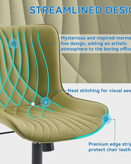 YOUNIKE Office Chair, Armless Desk Chair with Wheels, Home Office Computer Task Chairs, Modern Faux Leather Padded Vanity Chair, Adjustable Swivel Rolling Chairs with Back, Avocado Green - LeafyLoom