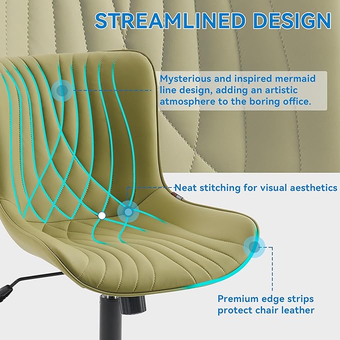 YOUNIKE Office Chair, Armless Desk Chair with Wheels, Home Office Computer Task Chairs, Modern Faux Leather Padded Vanity Chair, Adjustable Swivel Rolling Chairs with Back, Avocado Green - LeafyLoom