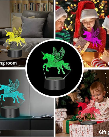 3D Unicorn Night Light for Kids,Acrylic night light 3-Pattern & 16 Colors Change,Decor LED Bedside Night Lamp With remote control, suitable for bedroom, Unicorn Christmas Gifts Toys for Boys Girls - LeafyLoom