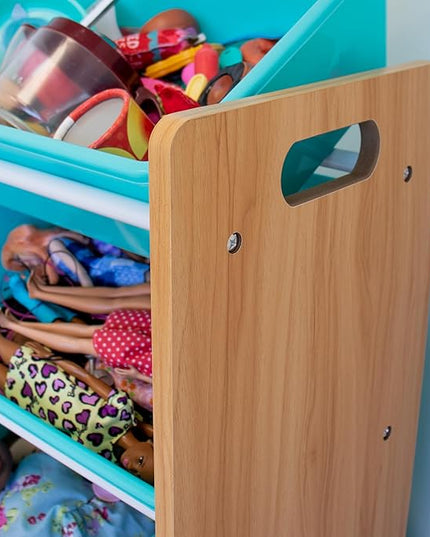 Humble Crew, Natural Wood/Aqua 12 Bin Toy Storage Organizer - LeafyLoom