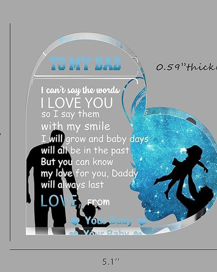 Birthday Gifts for Dad Father, Blue Heart Shaped Acrylic Desk Decor for Home Office Gifts for Dad from Daughter - LeafyLoom