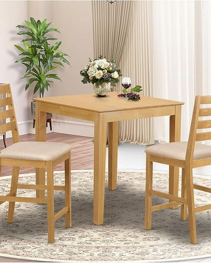 East West Furniture PBCF3-OAK-C 3 Piece Counter Height Pub Set for Small Spaces Contains a Square Kitchen Table and 2 Linen Fabric Dining Room Chairs, 36x36 Inch - LeafyLoom