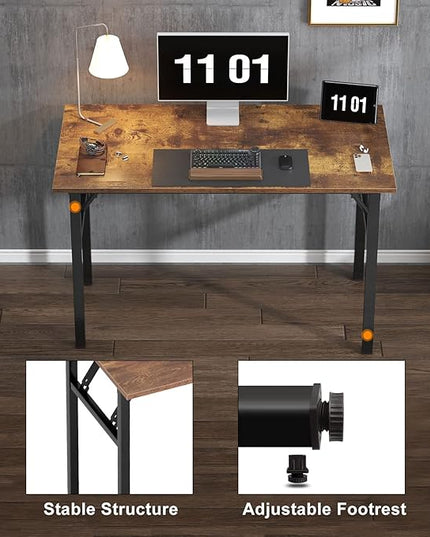 Need 39.4 inches Computer Desk for Small Space Small Folding Table Small Writing Desk Compact Desk Foldable Desk with BIFMA Certification, No Install Needed, Rustic Brown AC5-10060-FB - LeafyLoom