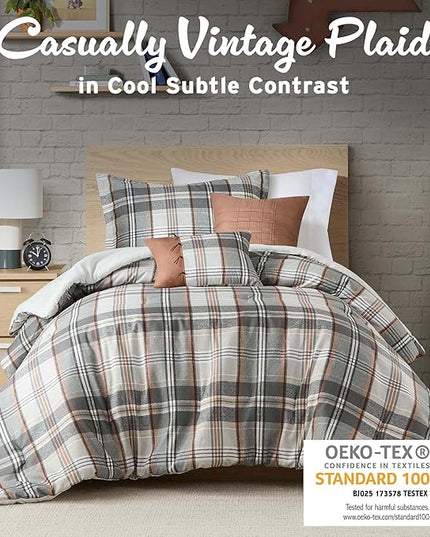 Intelligent Design Twin Comforter Set Plaid Classic Cabin Lodge Comforter Twin Size, Modern Casual, Lightweight All Season Bedding Set Twin, Sham, Décor Pillows, Blake, Twin/Twin XL, Tan/Gray 4 Piece - LeafyLoom