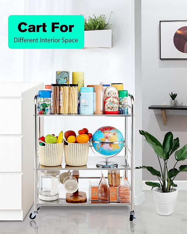 Stainless Steel Cart with Wheels 5 Tier | Stainless Steel Kitchen Cart | Stainless Steel Utility Cart | Metal Cart with Wheels | Suitable for Various Occasions | Movable, Gift tools - LeafyLoom