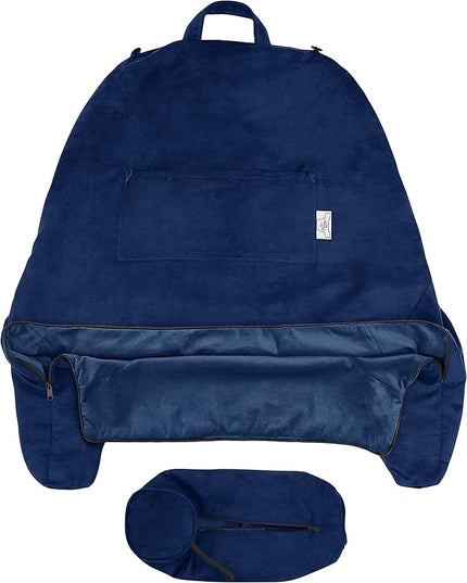 Husband Pillow XXL Cover Aspen Edition Dark Blue, Reversible Microfiber to Microsuede, Side & Back Pockets - Handle for Transport - Super Cozy Bed Rest Pillow Cover with Arms - Easy Care - LeafyLoom