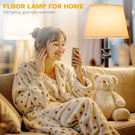 DWVO Floor Lamp with Tray, Retro Style 57'' Metal End Floor Lamp with Linen Shade, Weighted Base, and ON/OFF Rotary Switch for Bedroom, Living Room, Office, Study, Office (Bulbs not Included) - LeafyLoom