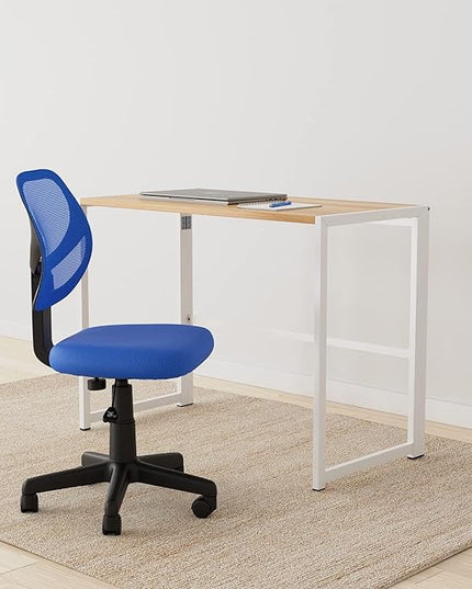Amazon Basics Office Computer Task Desk Chair, Low-Back, Pneumatic Seat, Breathable Mesh, Adjustable, 21.25"D x 22.5"W x 38"H, Swivel, 270 Pound Capacity, Blue Nylon - LeafyLoom