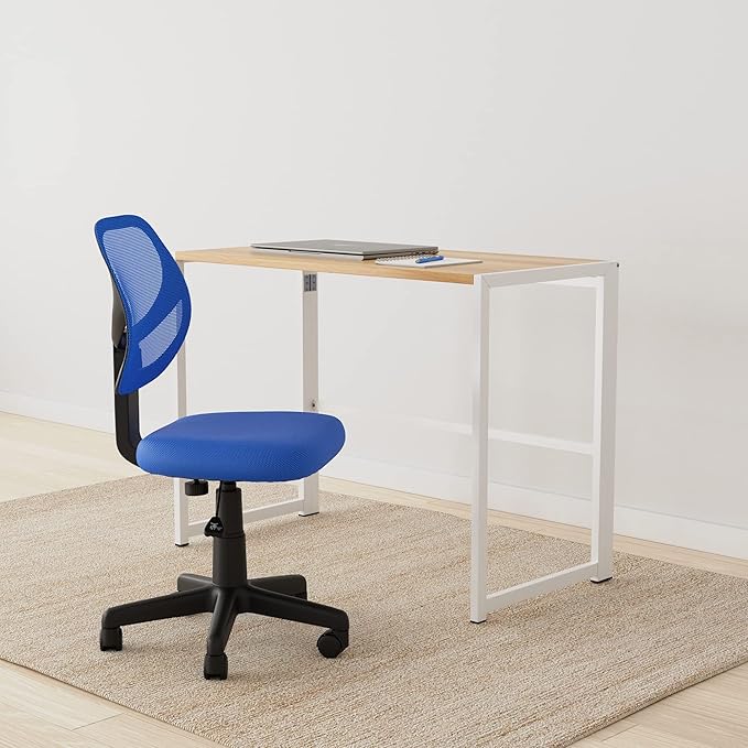 Amazon Basics Office Computer Task Desk Chair, Low-Back, Pneumatic Seat, Breathable Mesh, Adjustable, 21.25"D x 22.5"W x 38"H, Swivel, 270 Pound Capacity, Blue Nylon - LeafyLoom